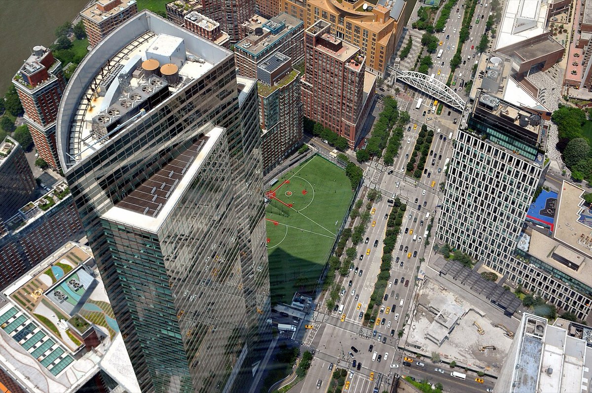 Torre da Goldman Sachs em 200 West Street, Manhattan, vista do alto do One World Trade Center