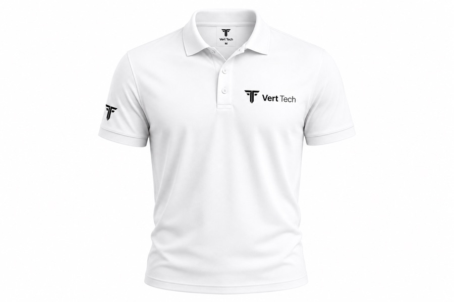 Polo Vert Tech branco com logotipo preto